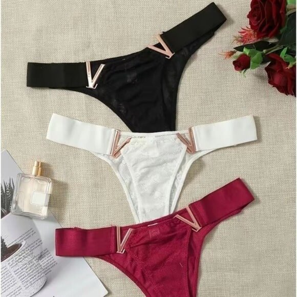 3pc Lace Metal Detail Bikini Panties Set